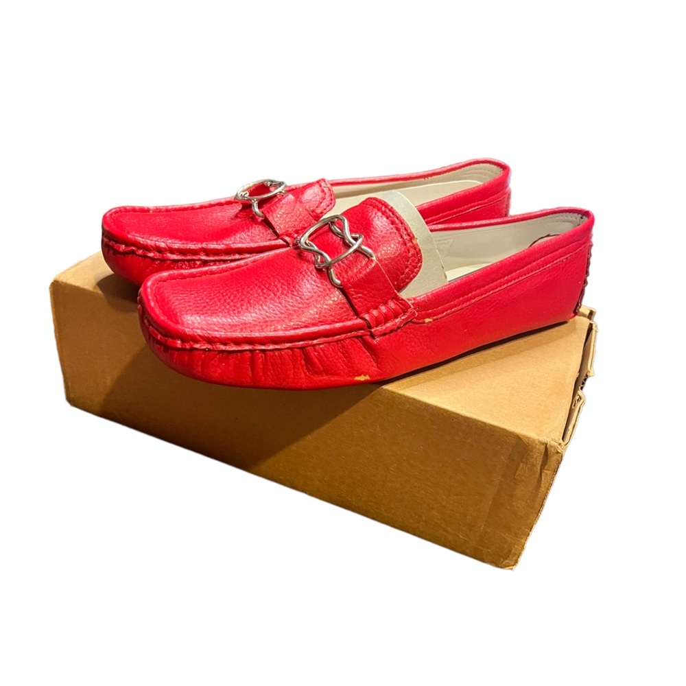 Red Loafers with Silver Buckle